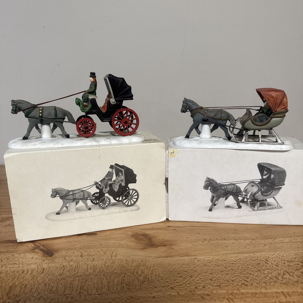 Dept. 56 Christmas Heritage Village Wagon One Horse Open Sleigh Accessory Lot
